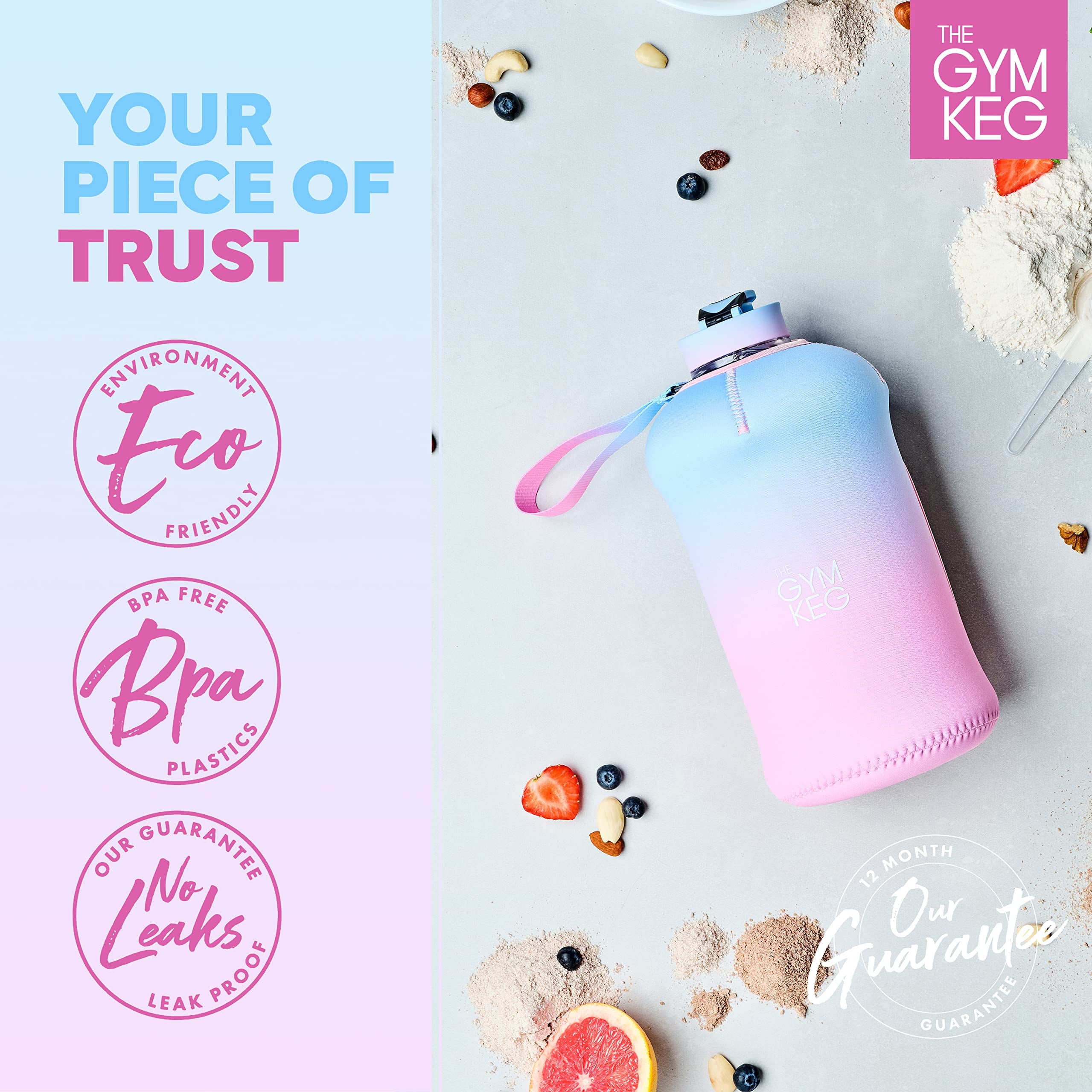 Insulated Water Bottle 2.2 L Black Neoprene with Carry Handle & Leakproof Cap