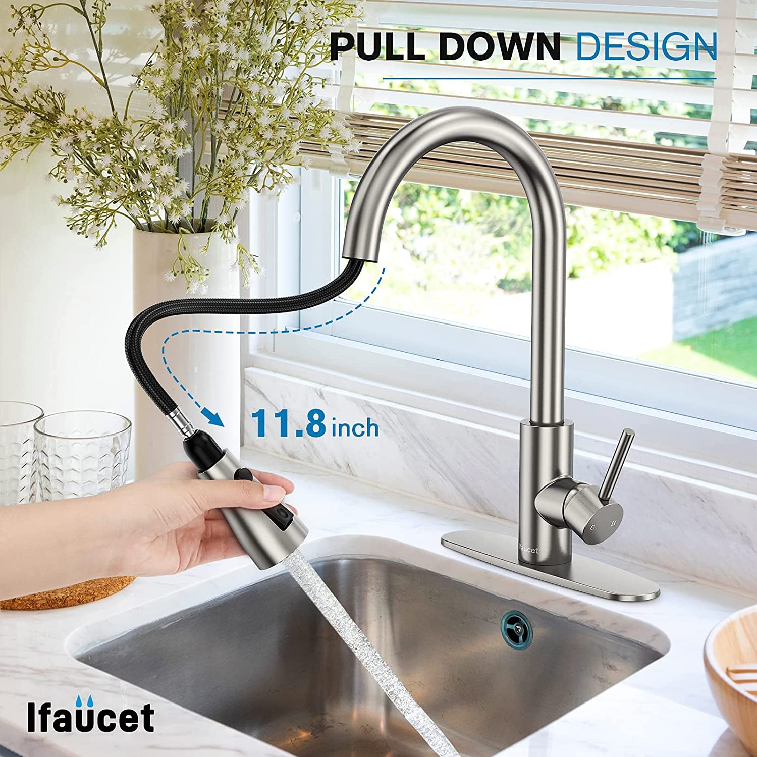 Kitchen Faucet with Pull down Sprayer, High Arc Single Handle Kitchen Sink 