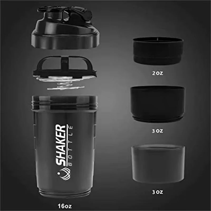 Portable Protein Shaker Cup with Powder Storage Container 500ML Mixer Cup Gym Sport Water Bottles with Wire Whisk Ball
