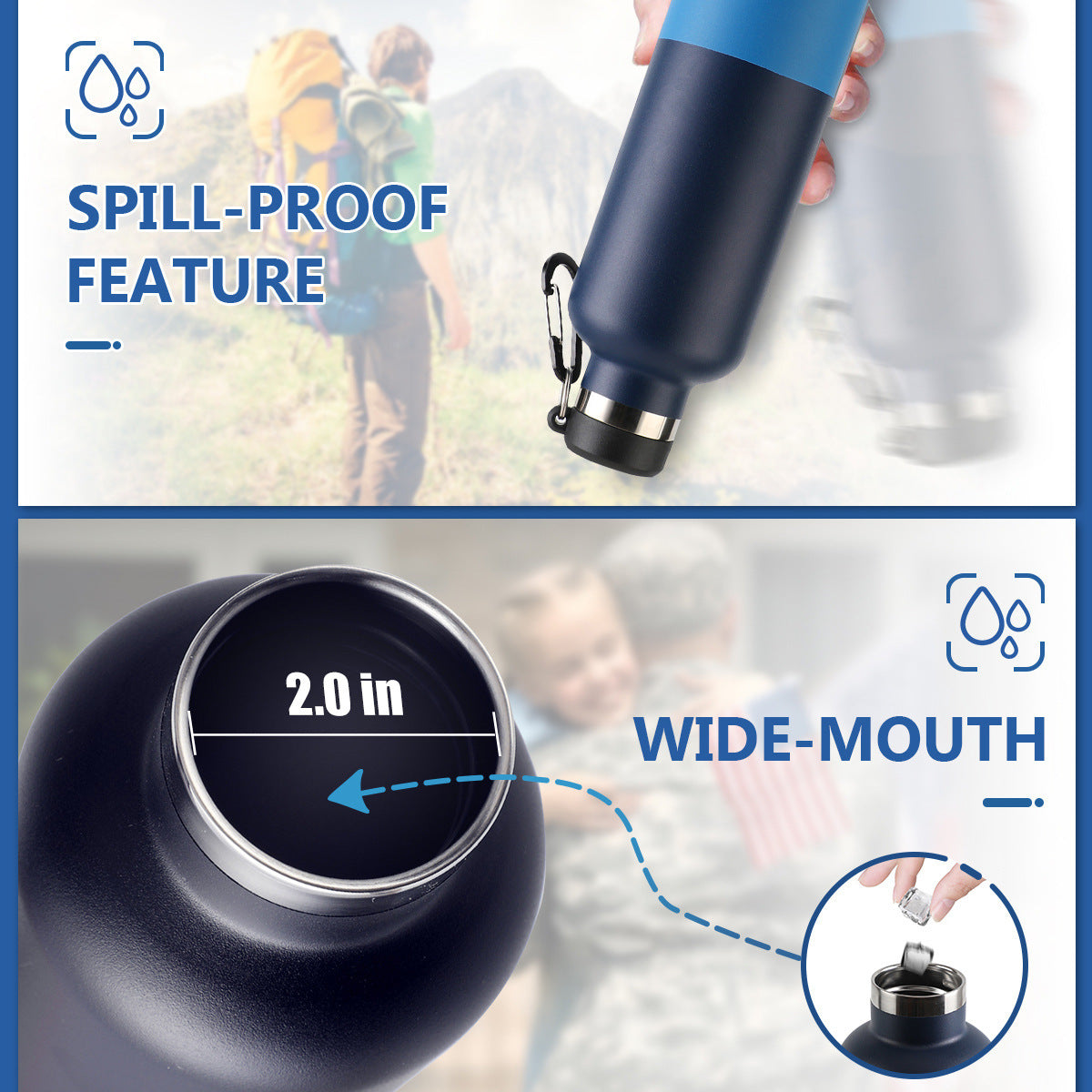 Two-Tone Insulated Sports Bottle with Carabiner