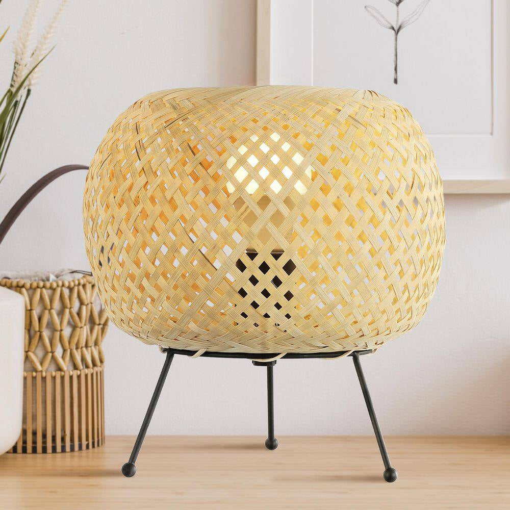 10 .75 In. Light Brown/Black Bohemian Rustic Iron/Rattan with Smart Bulb