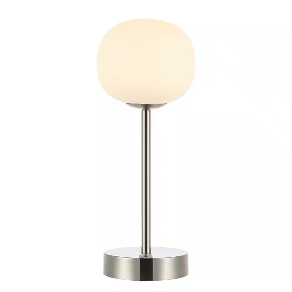 Natalia 12.25 In. Nickel/White Modern Minimalist Iron Rechargeable Integrated LED Table Lamp