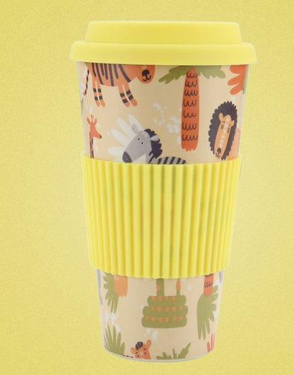Set of Colorful Bamboo Coffee Cups with Silicone Lids and Grip Sleeves