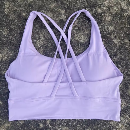 Solid Color Women Cross Back Fitness Top