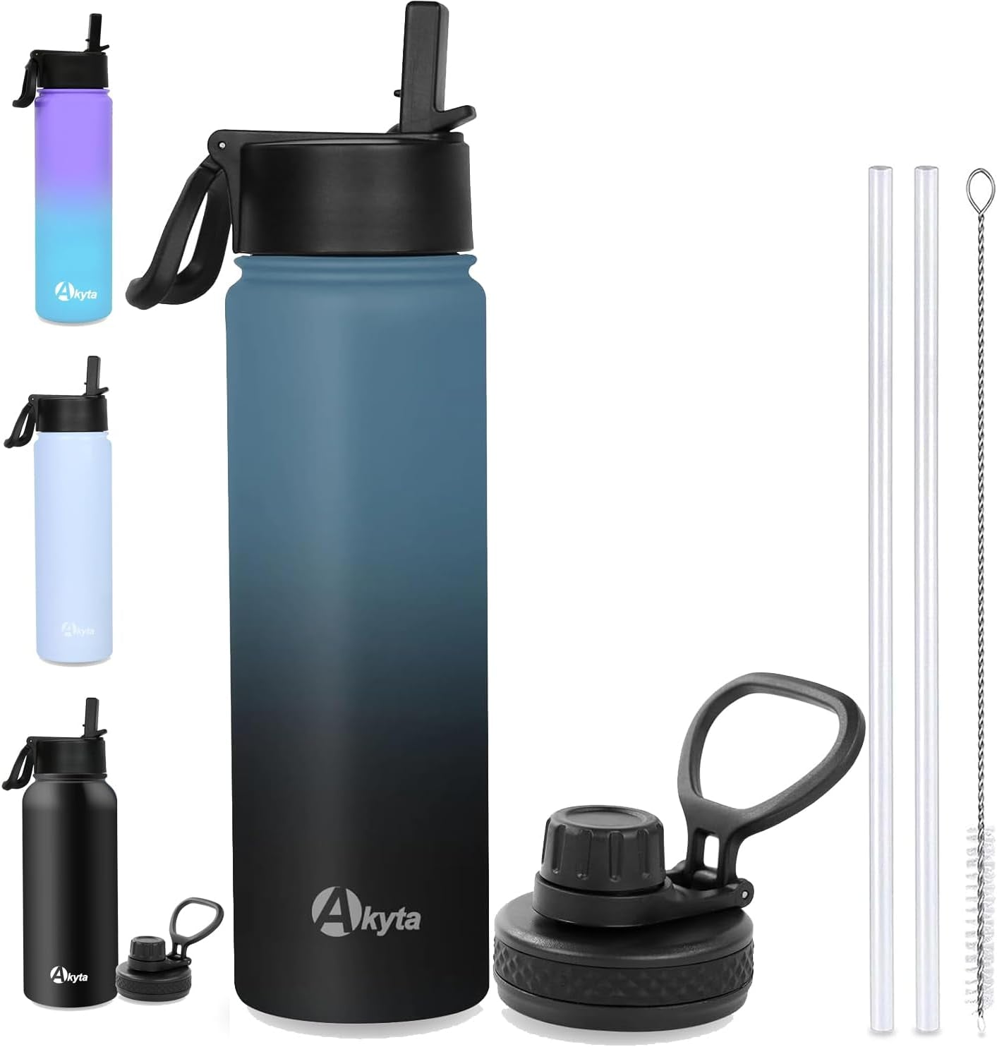 24 Oz Water Bottle with Straw Lid, Spout Lid, Vacuum-Insulated Stainless-Steel, Double-Walled Water Bottle