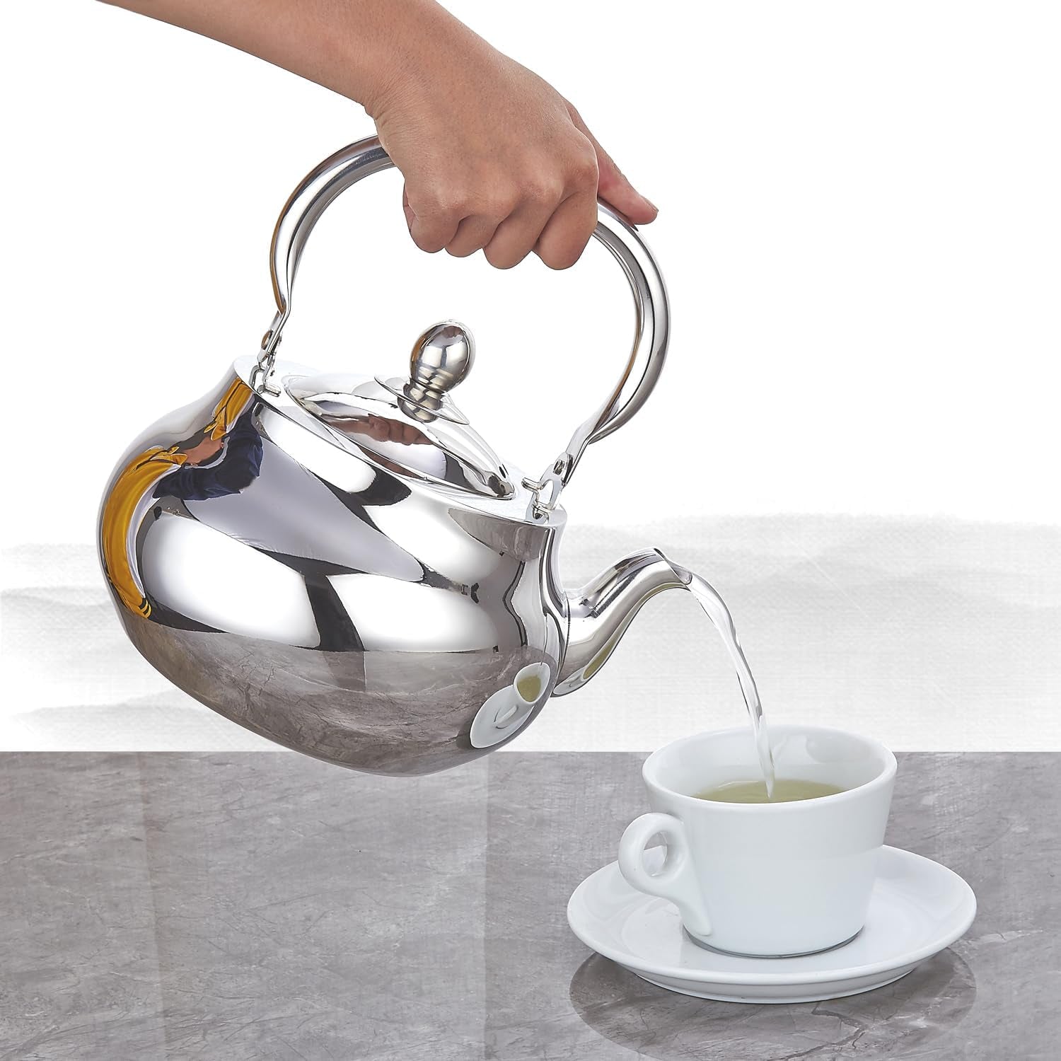 71 Oz Stainless Steel Teapot with Removeable Infuser, Thickened Mirror Polished Stovetop Tea Maker for Herbal and Infusion