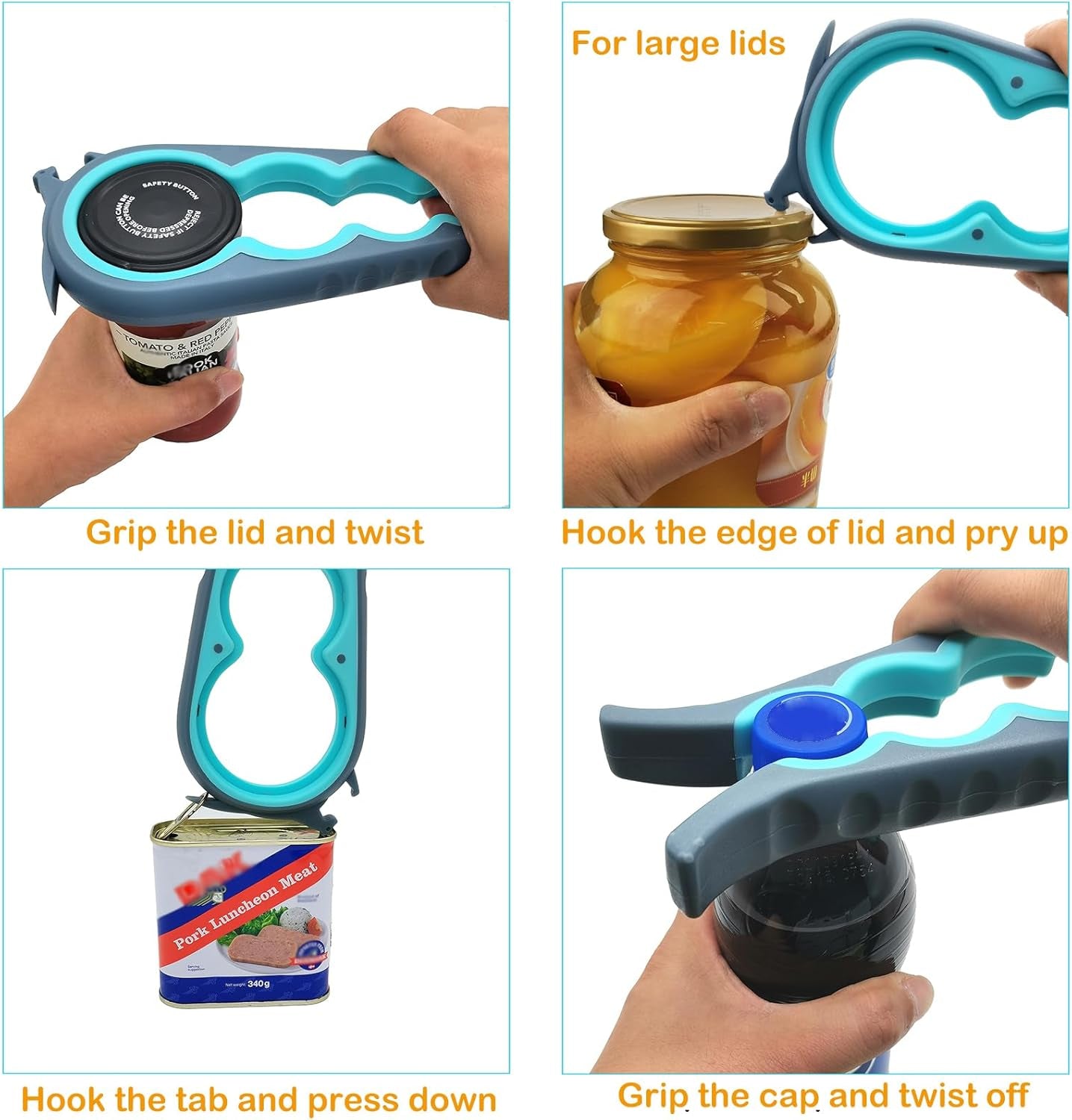 Bottle Opener and Can Opener for Weak Hands with Low Strength, Get Lids off Easily (Blue and Grey)