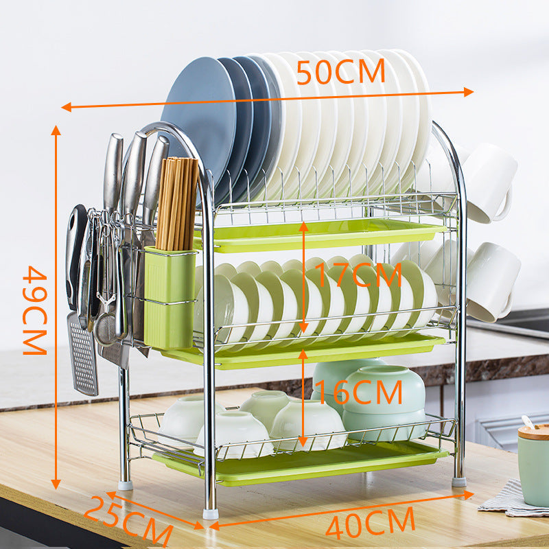 Multi-Layer Floor Draining Bowl Rack – Kitchen Shelf & Countertop Dish Storage