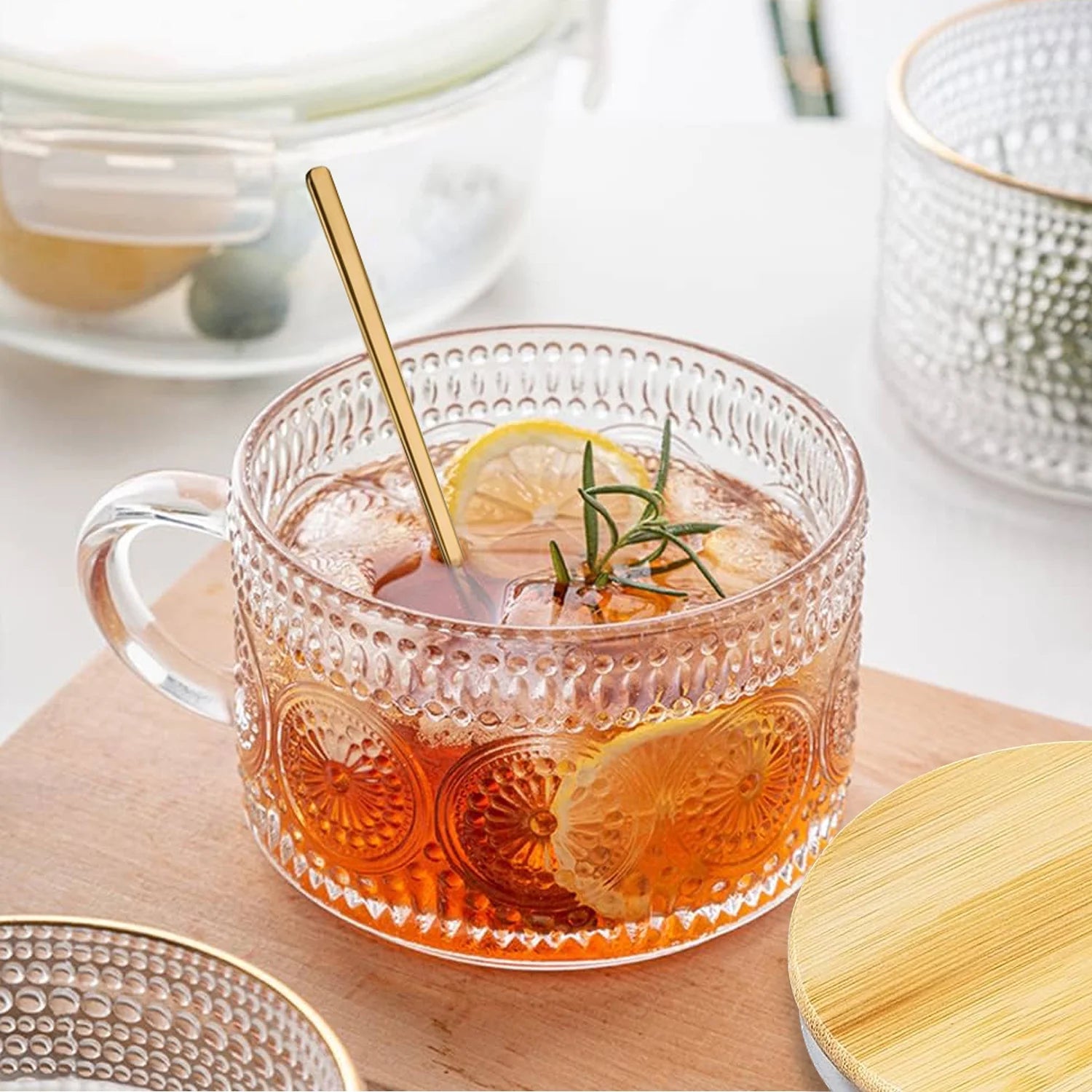 4-Pack 14oz Vintage Glass Coffee Mugs 