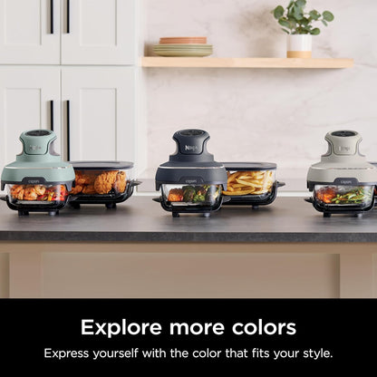 4-In-1 Portable Glass Air Fryer Cooking System, 1500W, 4QT & 6-Cup Tempware Glass Containers with Storage Lids, Microwave, Freezer & Dishwasher Safe, Cyberspace Gray