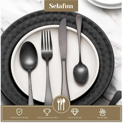 24-Piece Matte Black Flatware Set – Stainless Steel Cutlery for 4