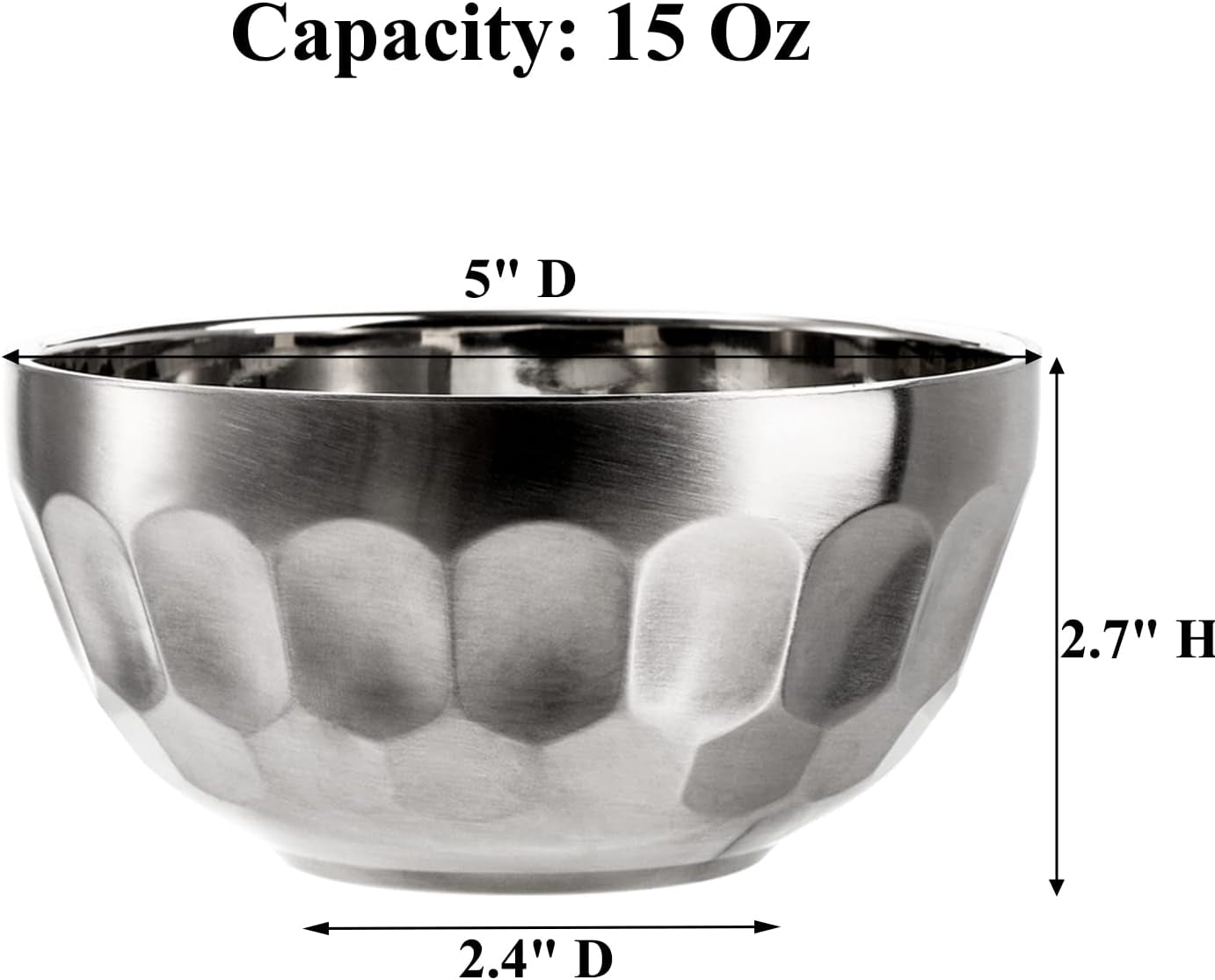 6 Pack 18/8 Stainless Steel Snack & Soup Bowls, 15 Oz Non-Slip Double-Walled Insulated Set