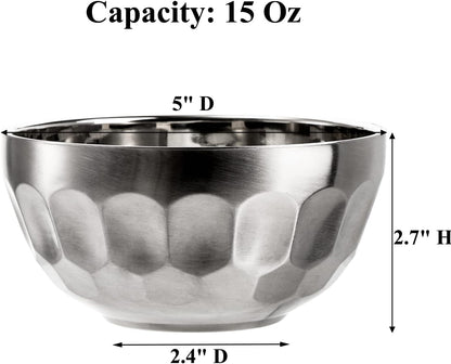 6 Pack 18/8 Stainless Steel Snack & Soup Bowls, 15 Oz Non-Slip Double-Walled Insulated Set