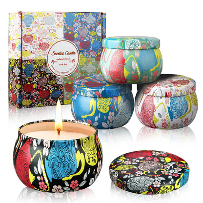 Scented Candles Gift Set, Aromatherapy Candles Gifts for Women, Lavender, Vanilla, Lemon, Jasmine, Natural Soy Wax Portable Travel Tin Candle,4 X 4.4 Oz