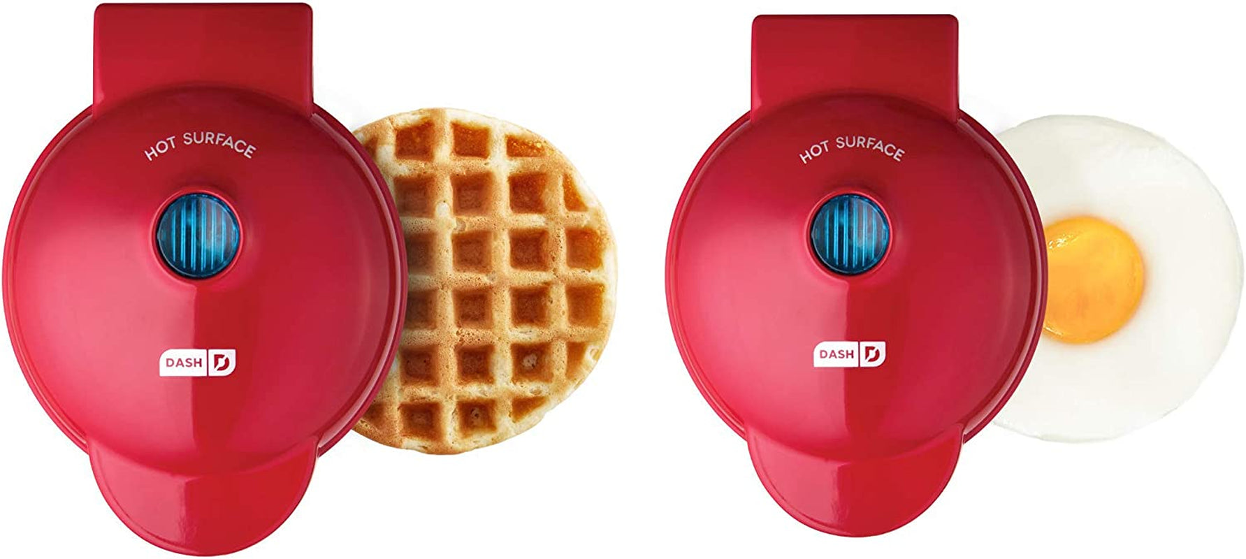 Mini Waffle Maker & Griddle 2-Pack – Compact Red Nonstick Single-Serve Cookware