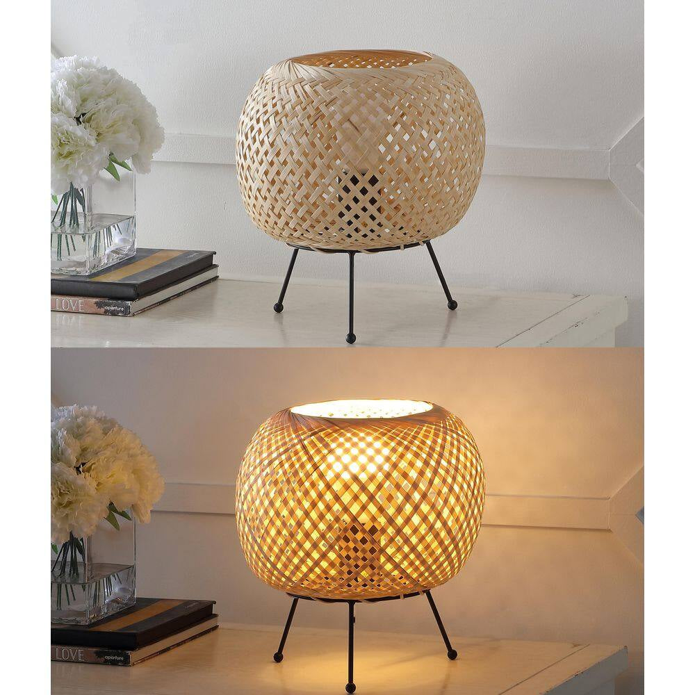 10 .75 In. Light Brown/Black Bohemian Rustic Iron/Rattan with Smart Bulb