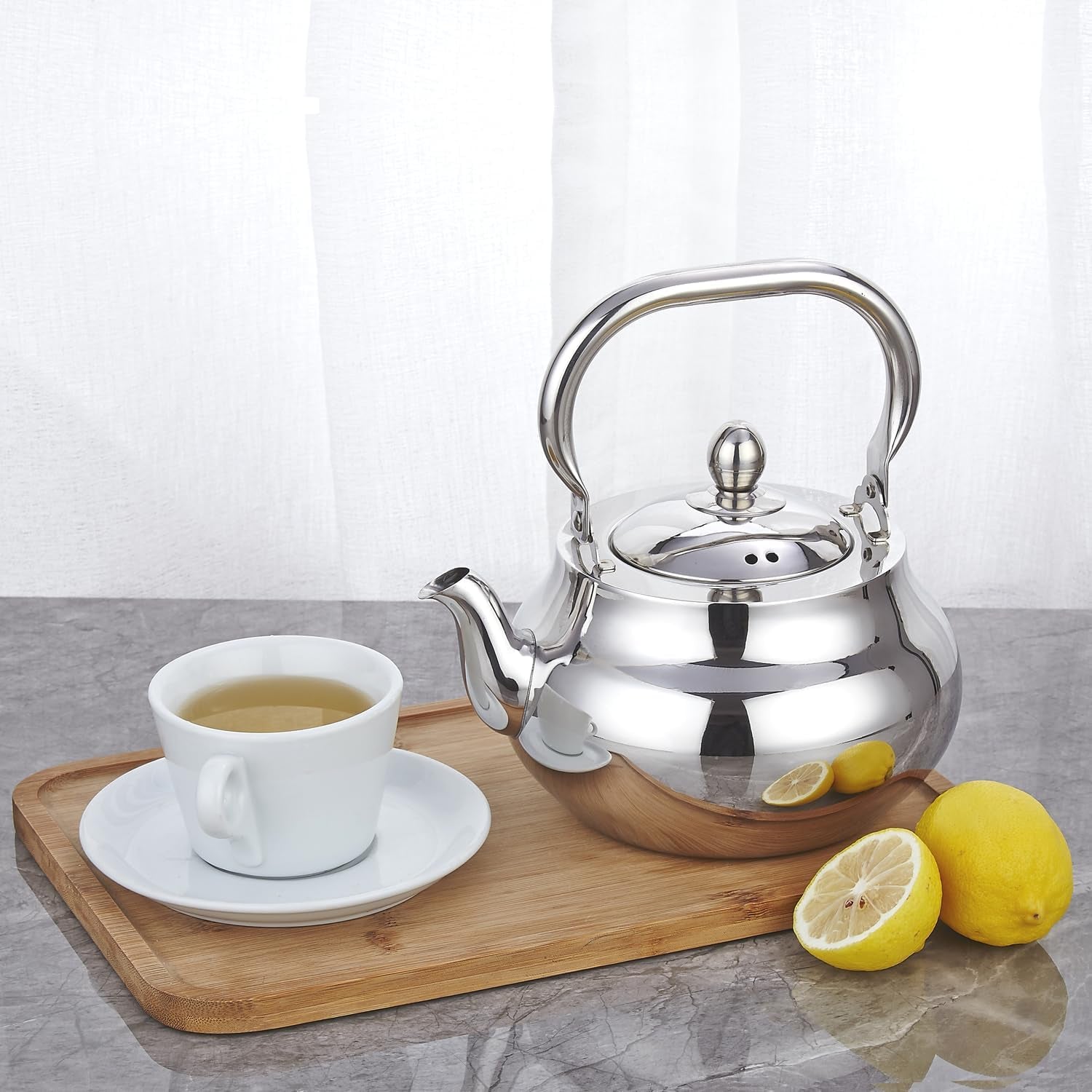 71 Oz Stainless Steel Teapot with Removeable Infuser, Thickened Mirror Polished Stovetop Tea Maker for Herbal and Infusion