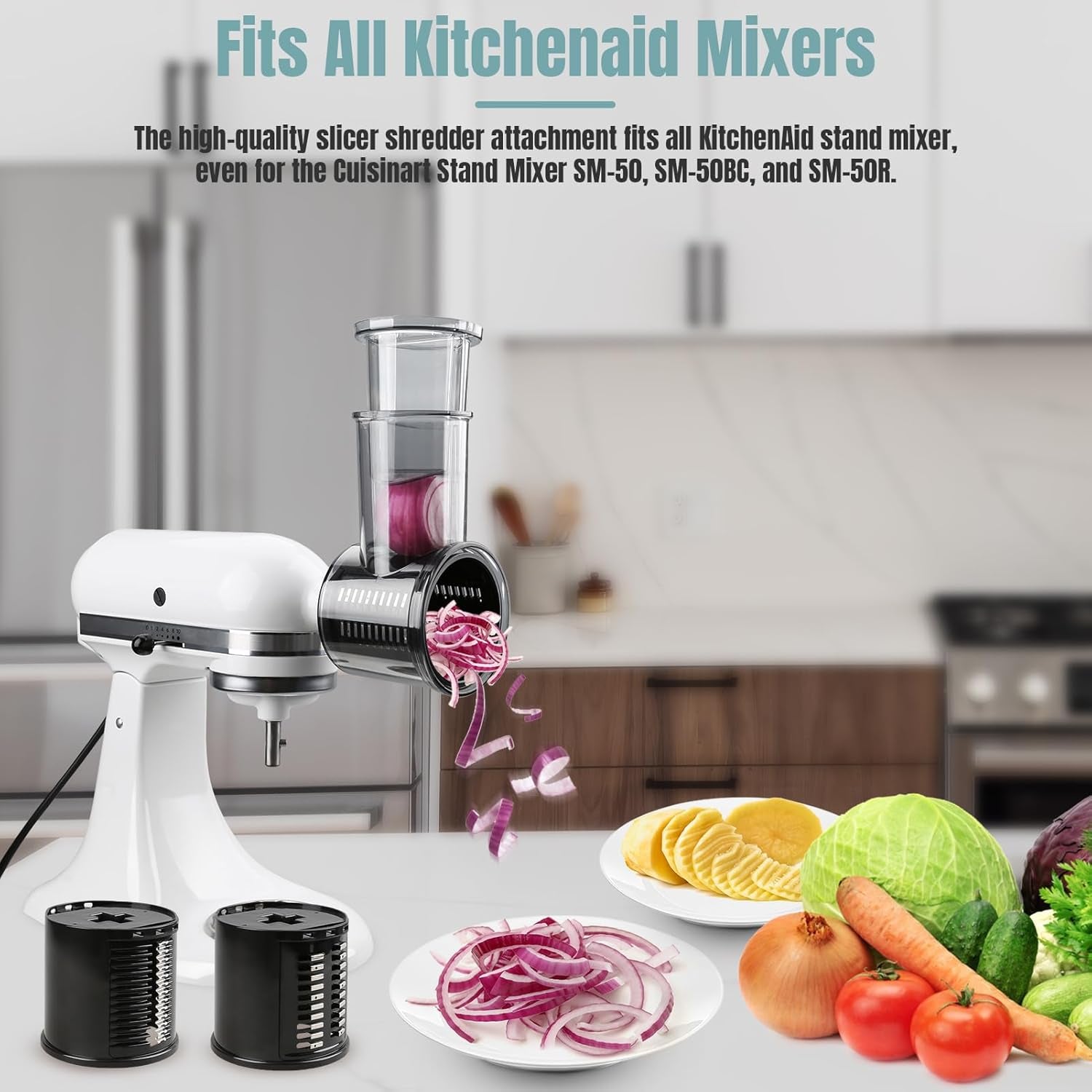Stainless Steel Slicer Shredder Attachments for Kitchenaid Stand Mixers, Vegetable Shredder with Detachable 5 Blades