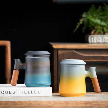 Gradient Ceramic Mug Set with Lid & Infuser