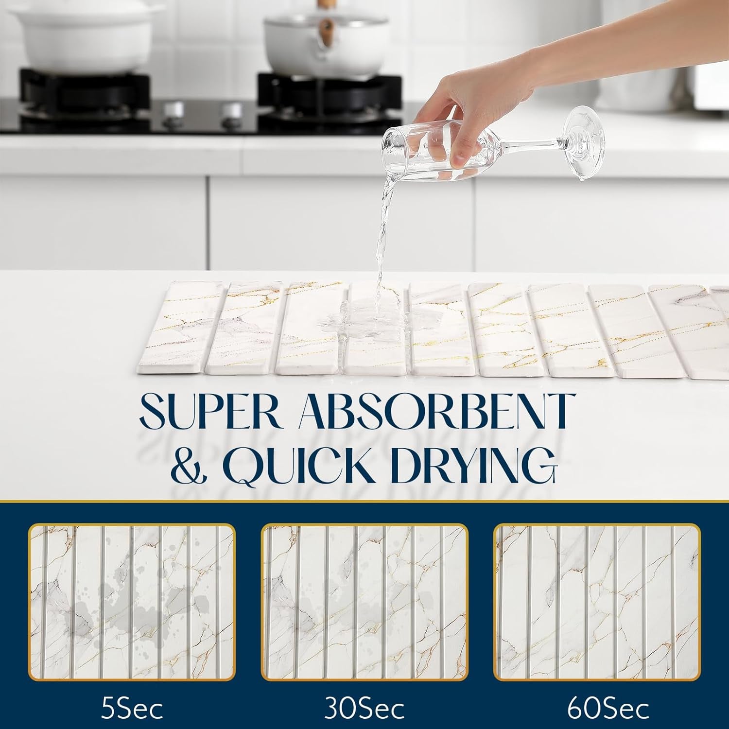 Large Stone Drying Mat for Kitchen Counter - 23.4" X 15.4" Quick Drying Foldable Dish Drying Mat - Super Absorbent Diatomaceous Earth Mat - Stone Dish Drying Mat for Cup Bottle (Marble Color)