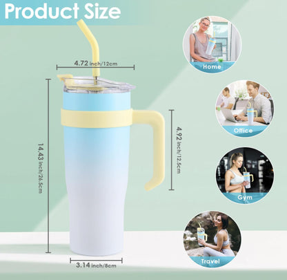 40 Oz Tumbler with Handle Straw Lid Insulated Vacuum Stainless Steel, Cold or Hot Sweat Proof Reusable