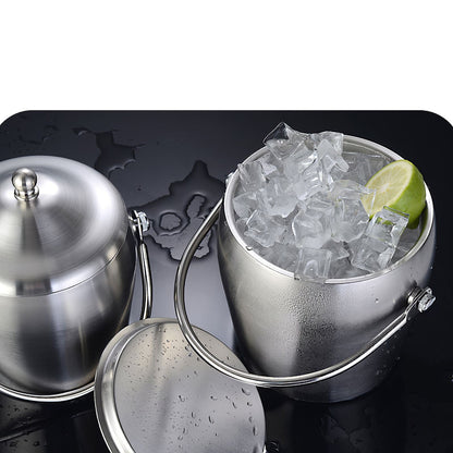 Stainless Steel Double-layer Ice Bucket With Lid And Thickened Portable