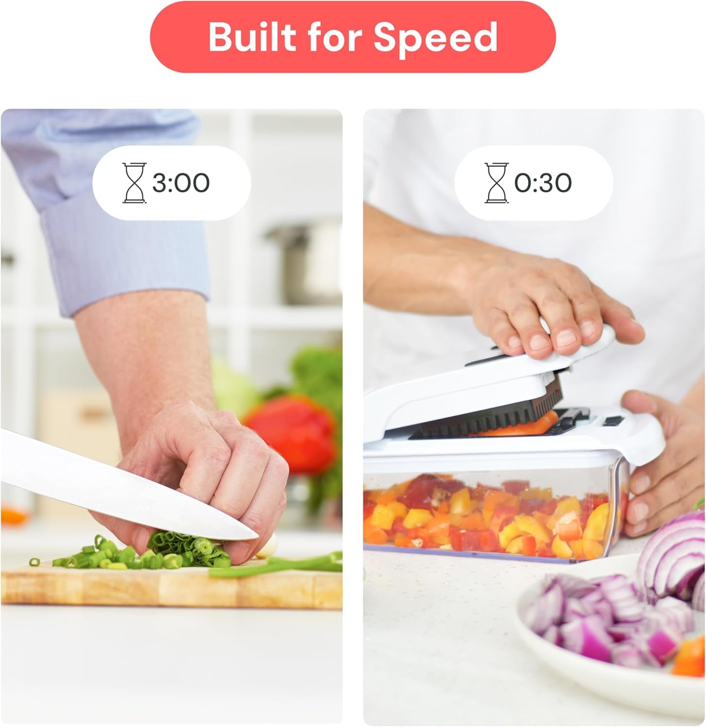 Food Chopper with Container, Fruit Slicer, Kitchen Gadgets & Accessories, Home Essentials (4 in 1, White)