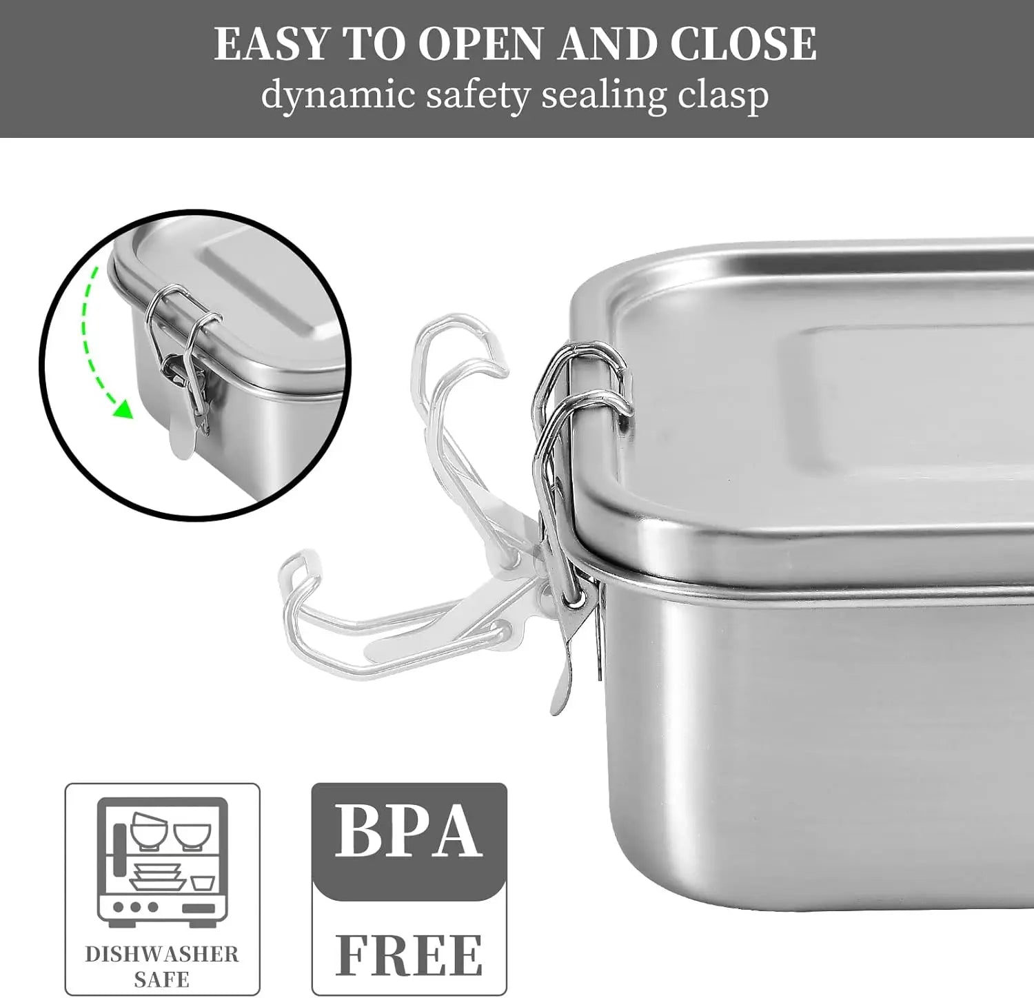 Bento Lunch Box Adults, Stainless Steel Airtight Lunchbox Food Taper Meal Prep, BPA-Free