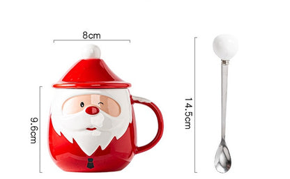 Santa Claus Ceramic Mug with Lid & Spoon