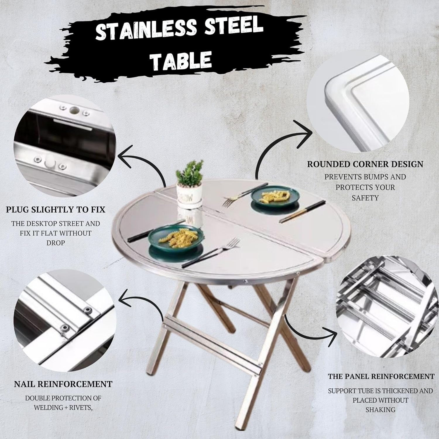 27.5" X 21.6" Stainless Steel Table – Heavy Duty Folding Table, Anti-Rust, Portable for Outdoor/Indoor Use