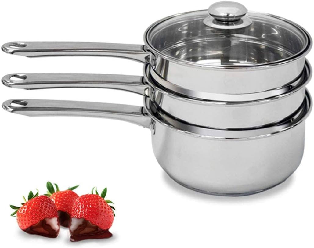 Stainless Steel Double Boiler with Tempered Glass Lid for Clear View While Cooking, Dishwasher (3 Qts & 4 Pieces)