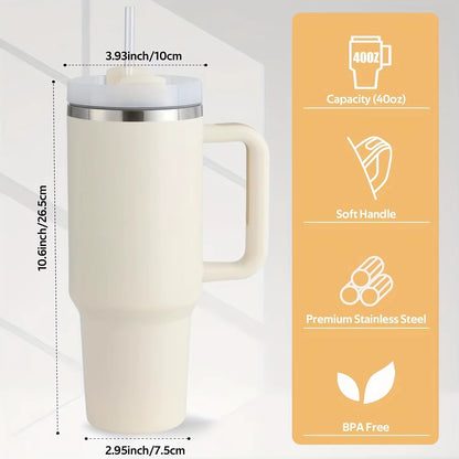 1Pc 1200Ml/40Oz Tumbler with Handle, Reusable Vacuum Insulated Bottle, with Lid and Straws, Leakproof Portable Drinking Cu