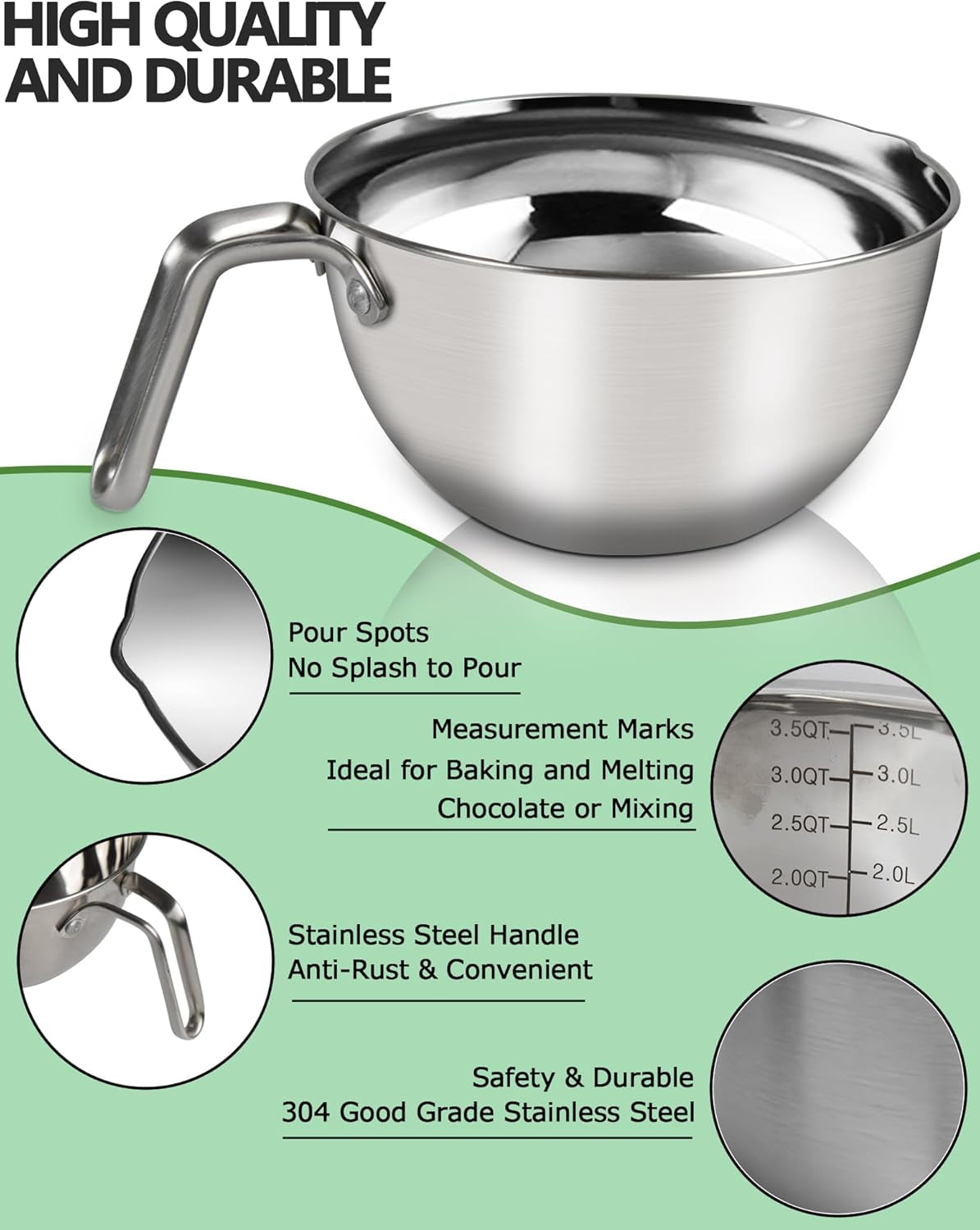 3.1Qt Stainless Steel Large Double Boiler Pot Set