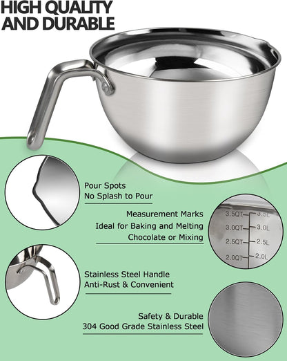 3.1Qt Stainless Steel Large Double Boiler Pot Set