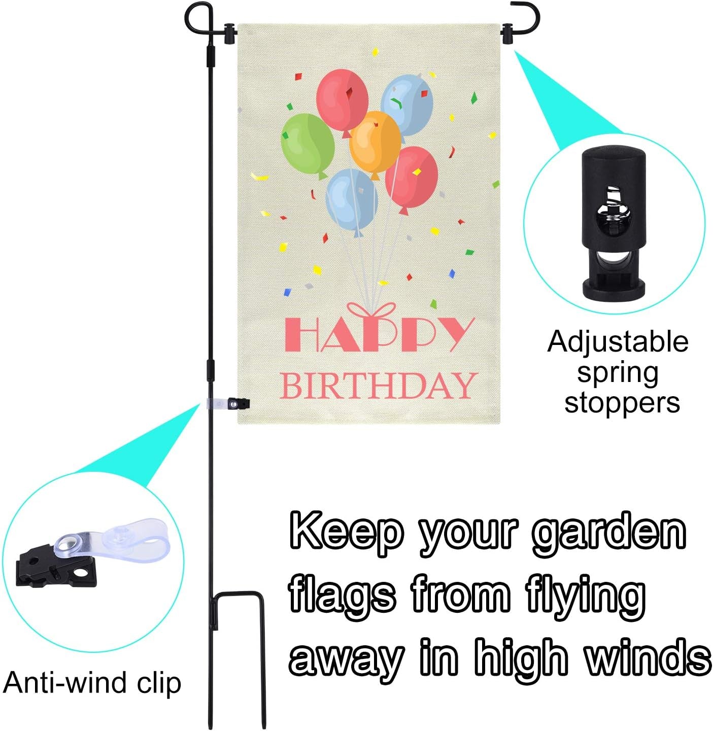 3 Pack Metal Flag Poles with Flag Stopper and Anti-Wind Clip