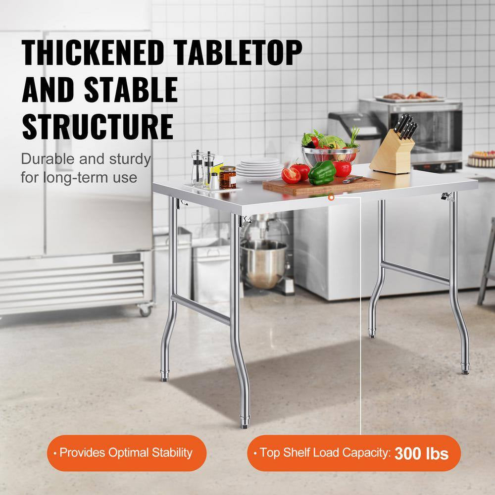 48 X 30 Inches Folding Table Stainless Steel with Heavy-Duty Workstation, 300 Lbs. Load