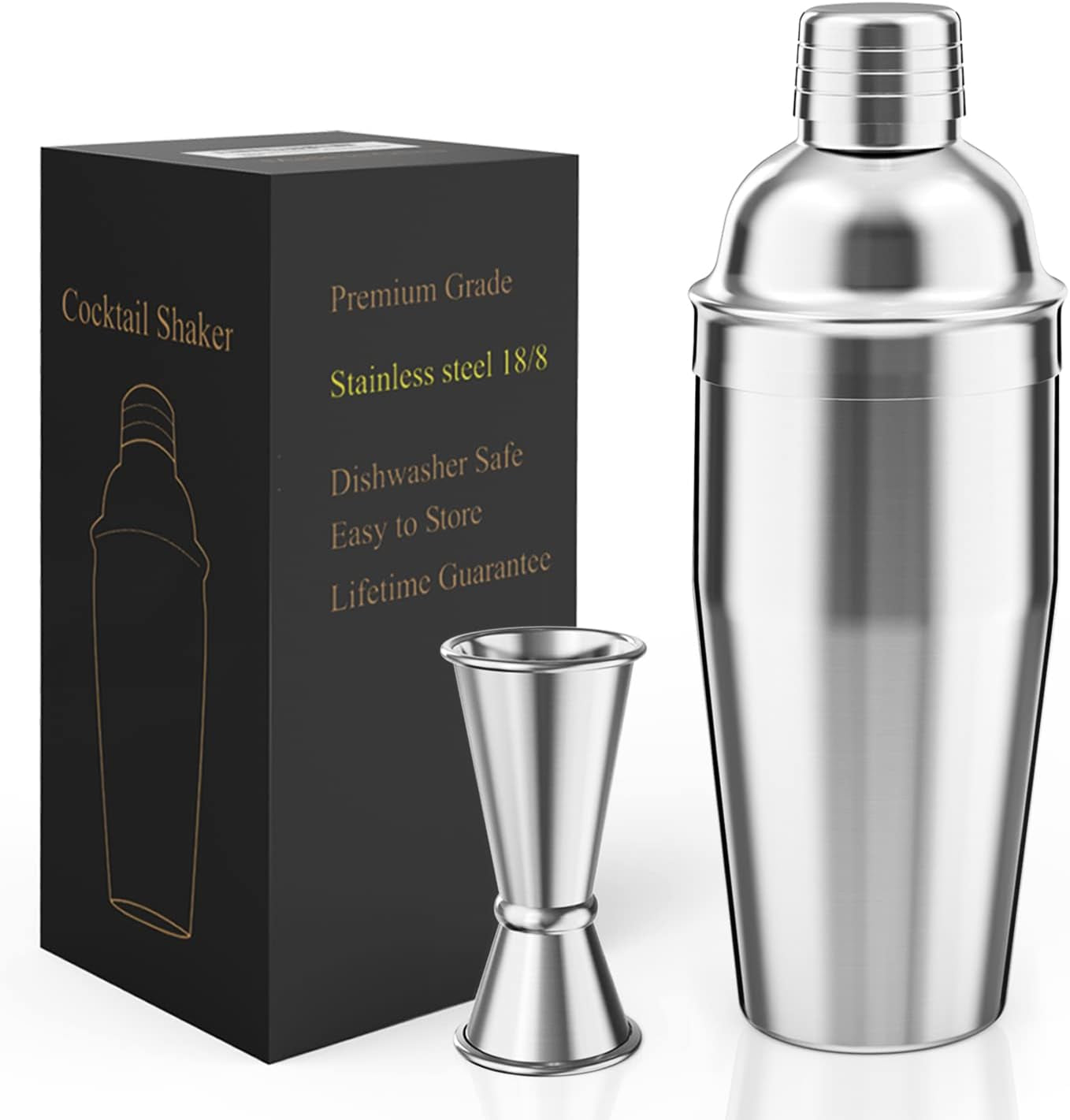 24 oz.  Stainless Steel Cocktail Shaker with Double Measuring Jigger