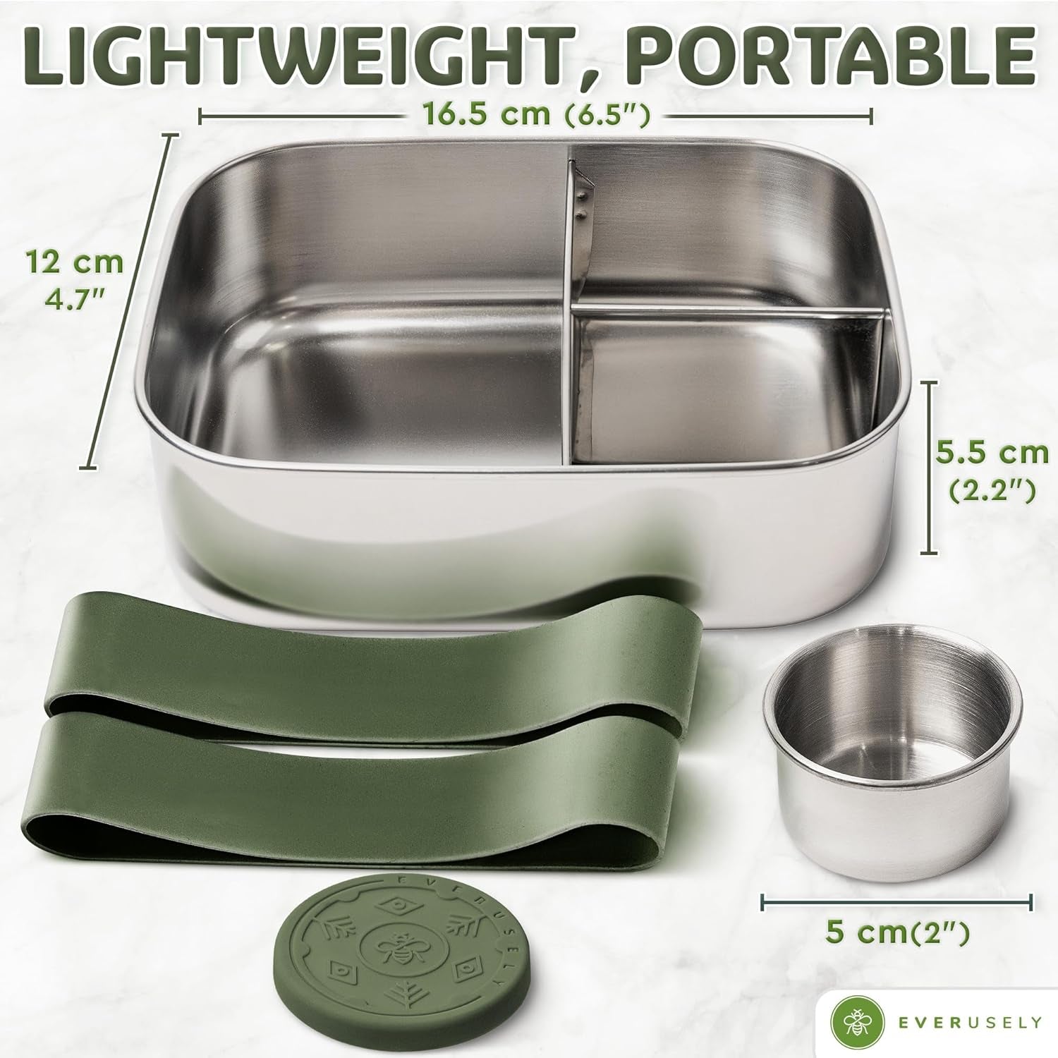 27Oz / 0.8 L - Stainless Steel Lunch Box with Leakproof Condiment Container - 3 Compartment Snack Organizer for on the Go Meals