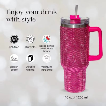 40 oz. Rhinestone Tumbler with Straw Stainless Steel