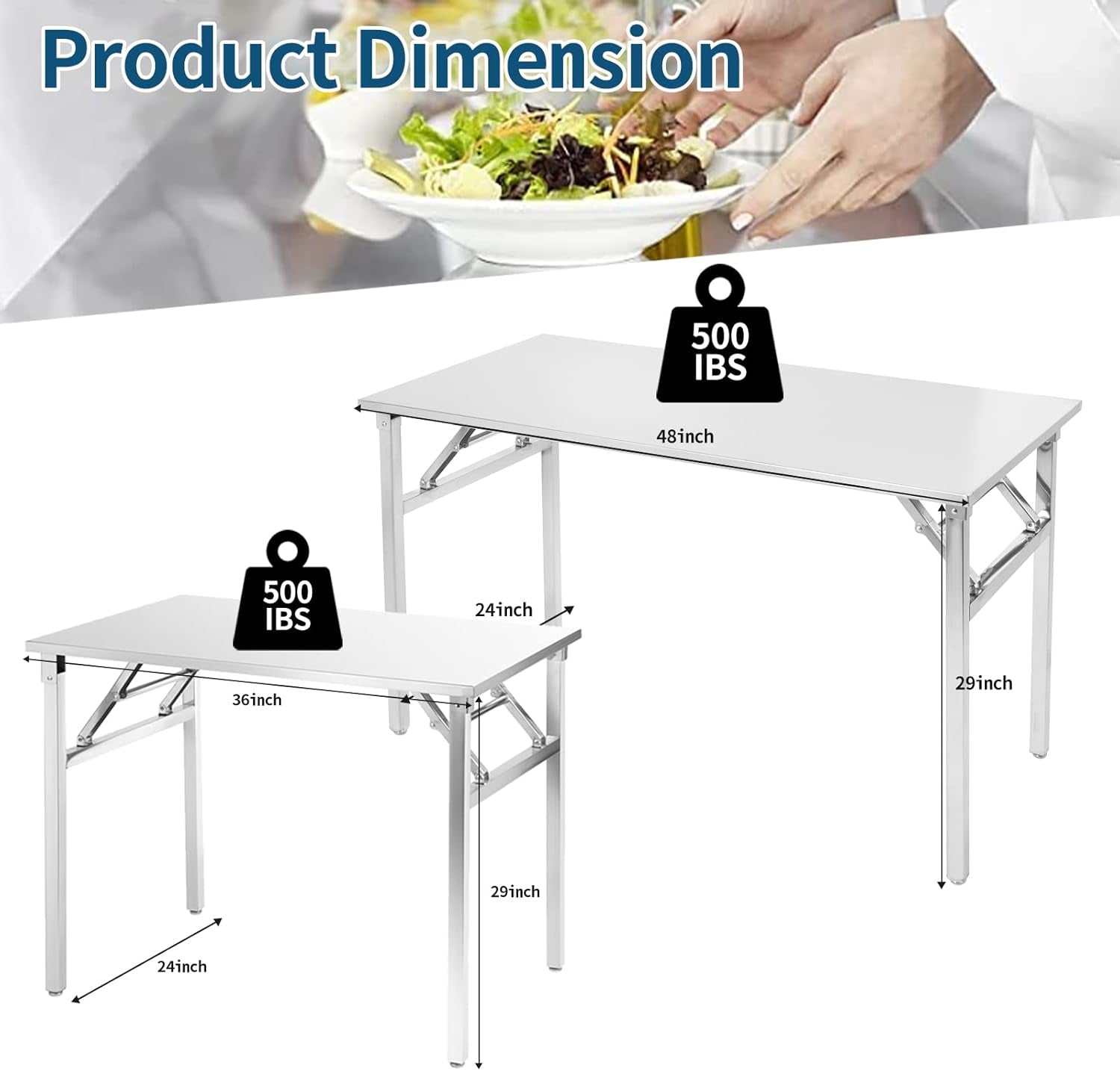 36" X 24" Small Stainless Steel Folding Table, Portable Camp Picnic Party Dining Table No Assembly