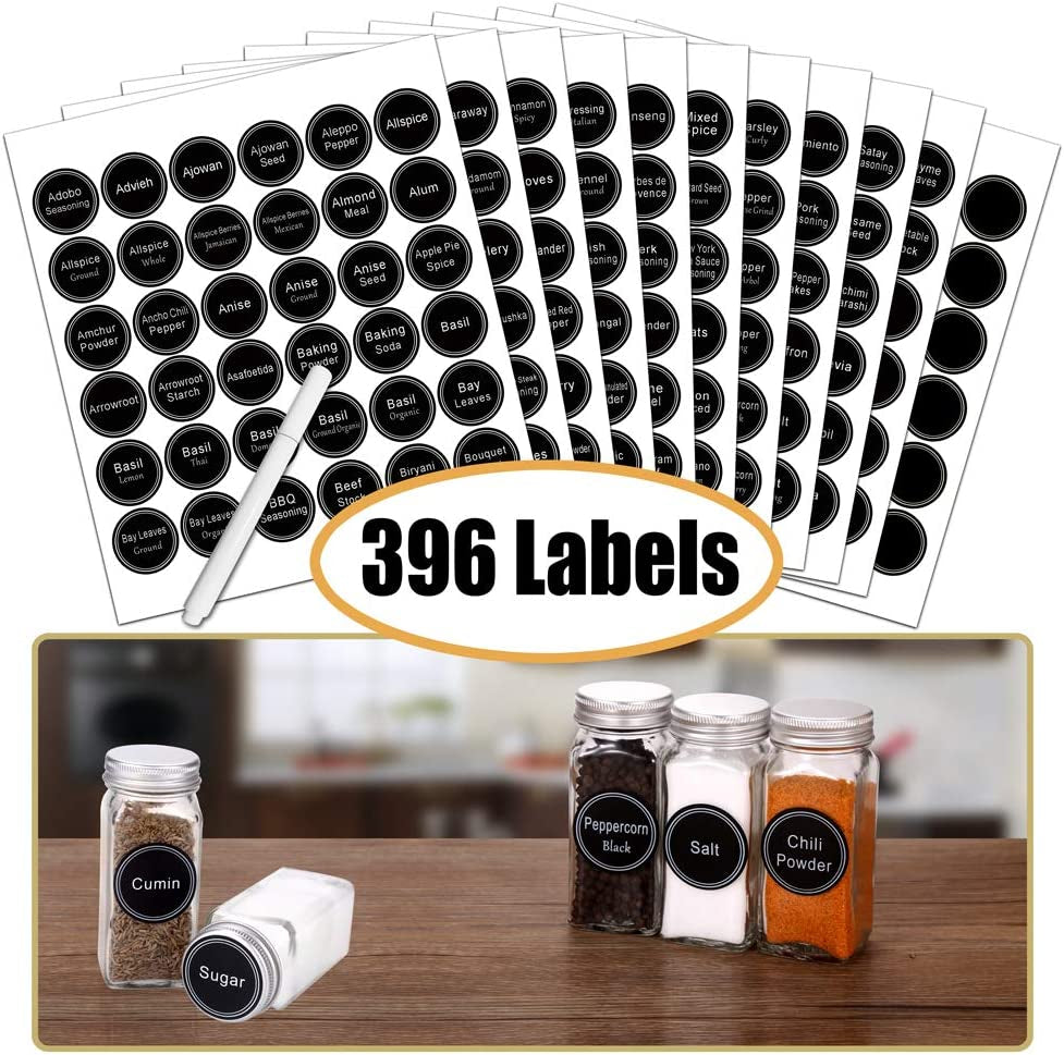 3-Tier Spice Rack Organizer with 24 Glass Jars & 396 Labels