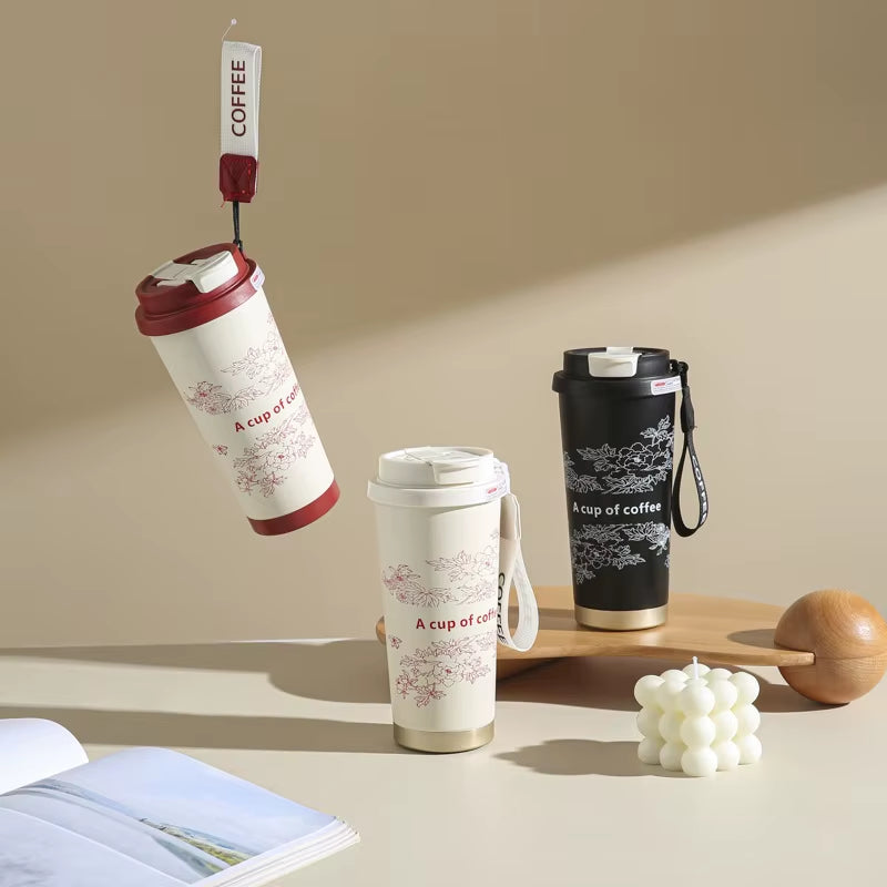 Stainless Steel Lily of Valley Thermal Tumbler with Straw Water