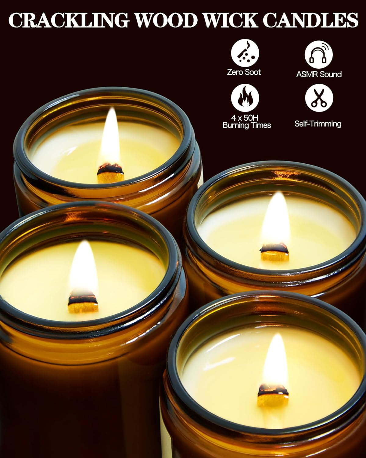 28Oz Wood Wick Candles That Crackle: 4 Pack Scented Candles for Home Scented, Aromatherapy Candle Set with Crackling Wooden Wick up to 200H Burning