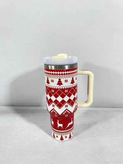 Christmas Stainless Steel Tumbler with Handle, Lid & Straw