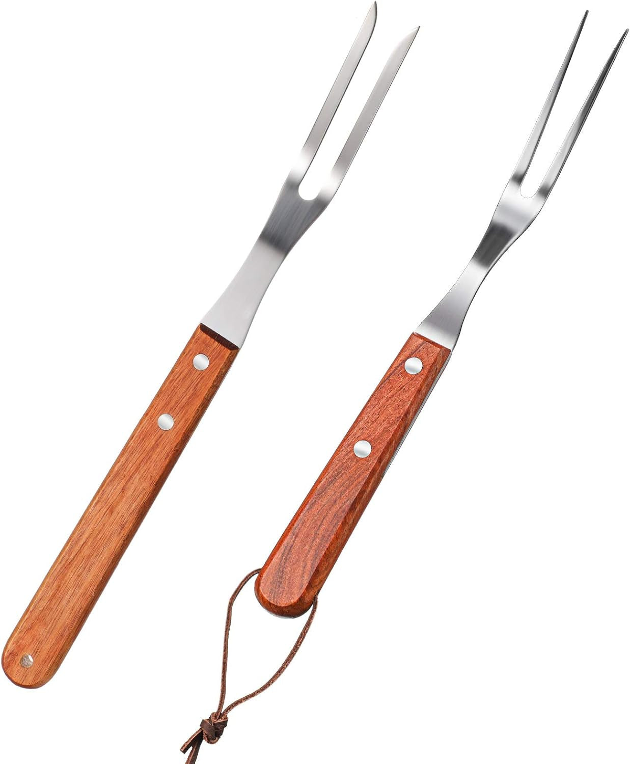 2 Pieces Meat Forks Stainless Steel Carving Fork with Rosewood Handle for Kitchen Barbecue (13 Inch,10 Inch)