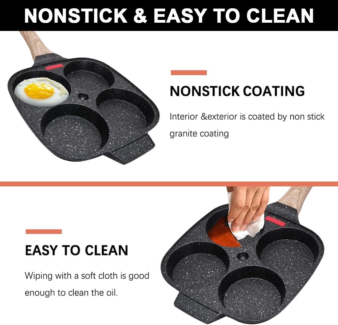 Fried Egg Pan, Egg Frying Pan with Lid Nonstick 4 Cups Pancake Pan Aluminium Alloy Cooker