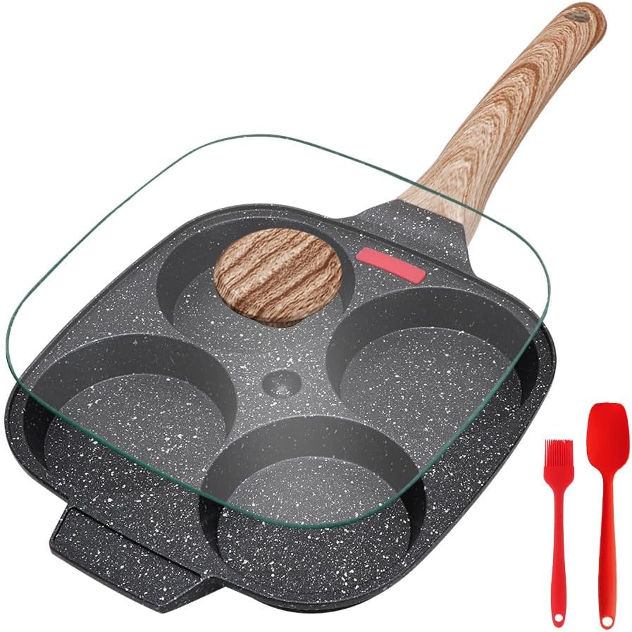 Fried Egg Pan, Egg Frying Pan with Lid Nonstick 4 Cups Pancake Pan Aluminium Alloy Cooker