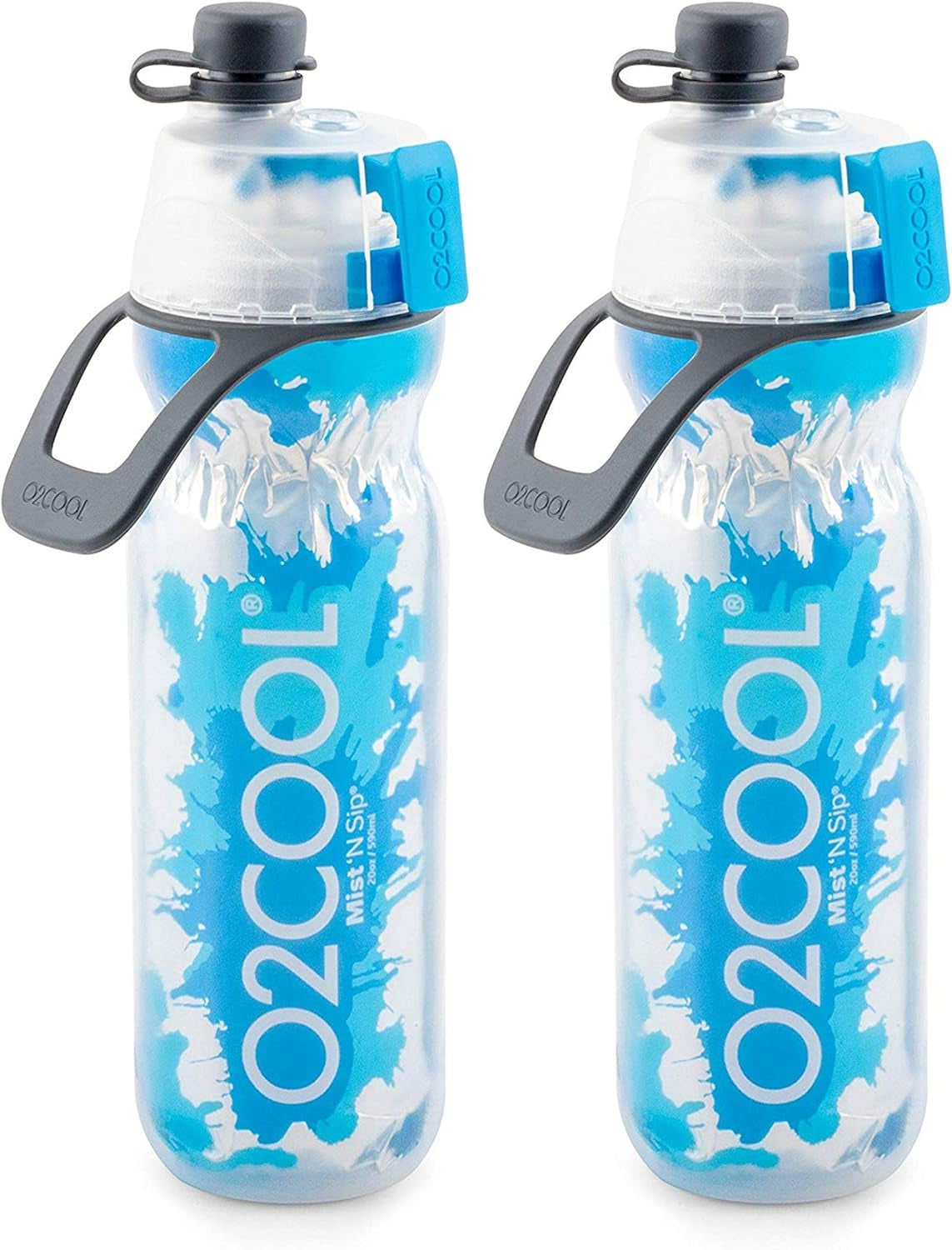 Mist 'N Sip Misting Water Bottle 2-In-1 Mist and Sip Function with No Leak Pull Top Spout Reusable Sports Water Bottle - 20 Oz (2 Pack Splash Blue)