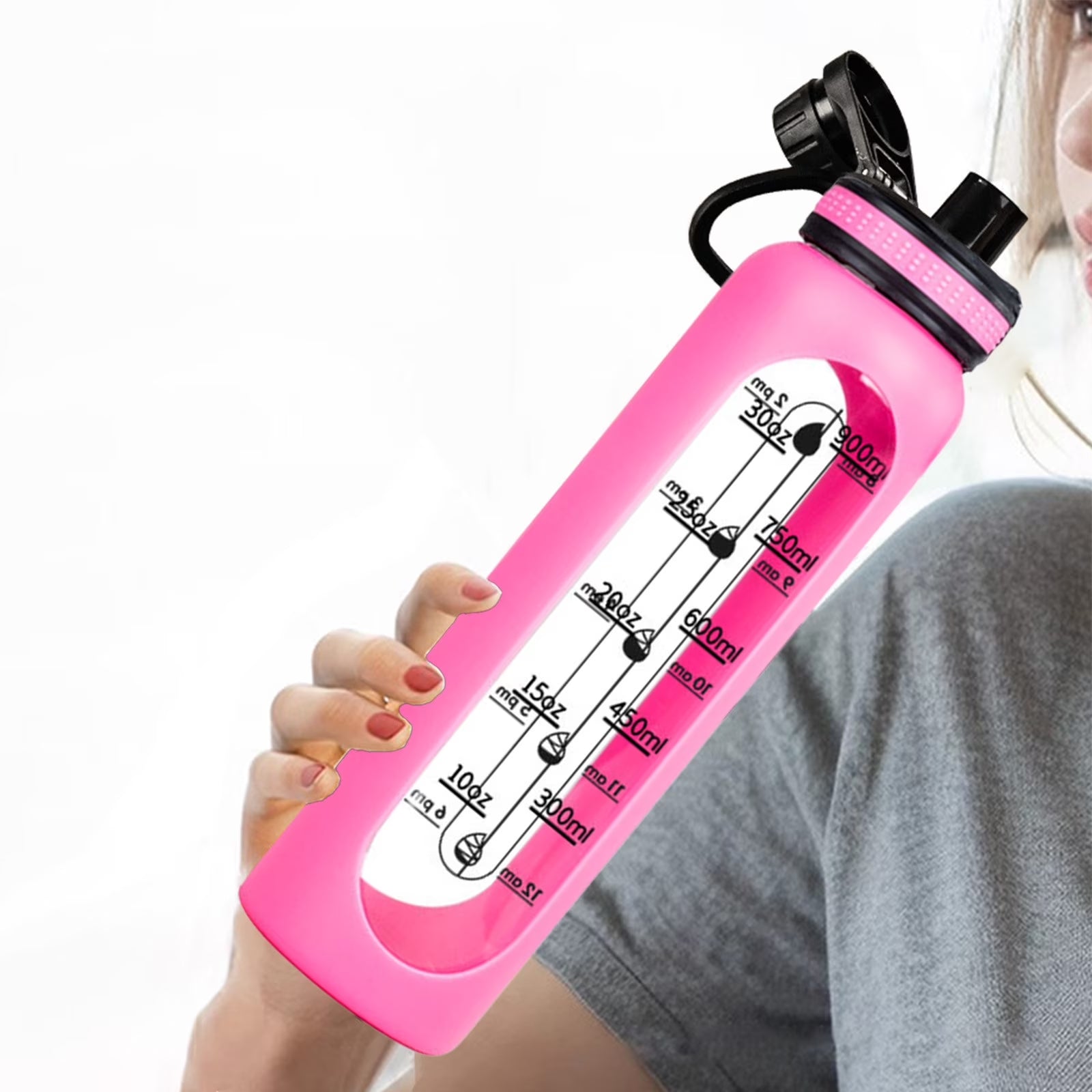 30Oz/800ML Glass Water Bottle, BPA-Free, Reusable Wide Mouth Large
