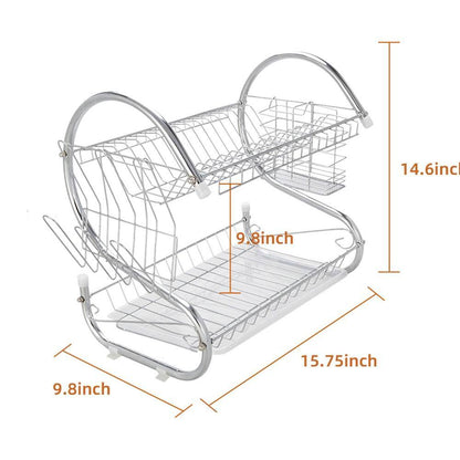 2-Tier Stainless Steel Standing Drying Dish Rack with S Shape Design, Kitchen Cutlery Holder Shelf